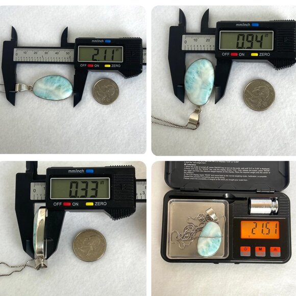 Sterling Silver 925 Oval Bezel Set Larimar Pendant Necklace 18.5" Box Chain - Picture 10 of 16